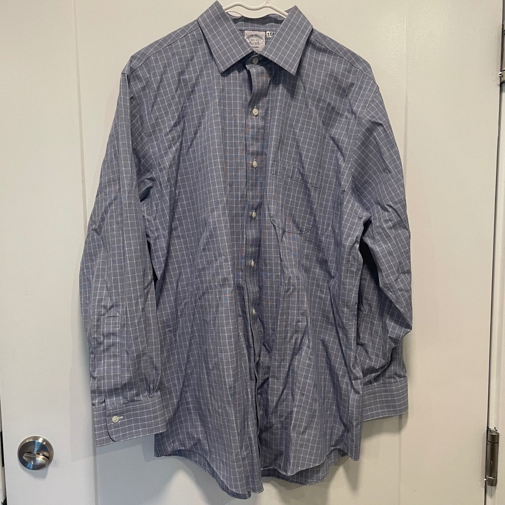Brooks Brothers Regent Fit Dress Shirt 16.5 33 Blue White Check Non-Iron Supima